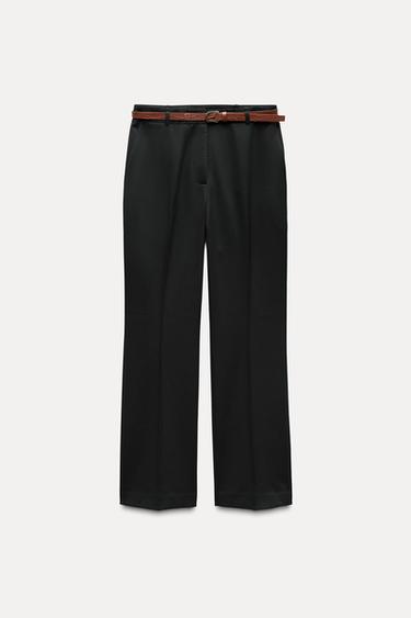 CALÇA RETA COM CINTO - Preto da Zara - Imagem 0