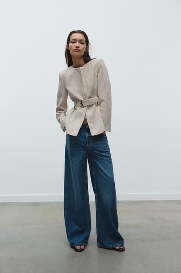 BELTED WOVEN JACKET - Sand by Zara - Image 0