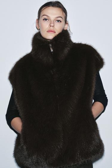 ZW COLLECTION FAUX FUR WAISTCOAT - Brown by Zara