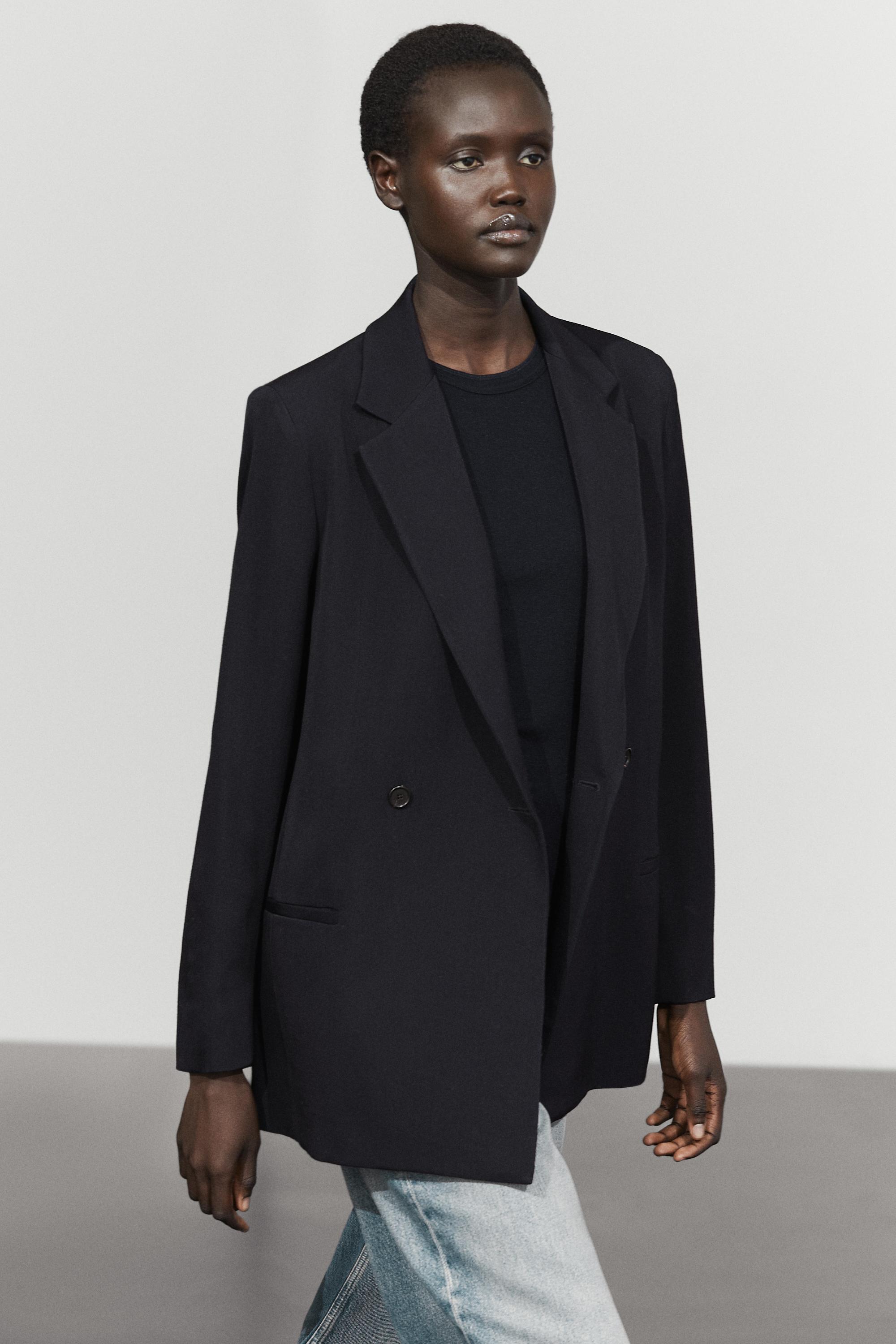 Wool blend double-breasted blazer — Navy blue
