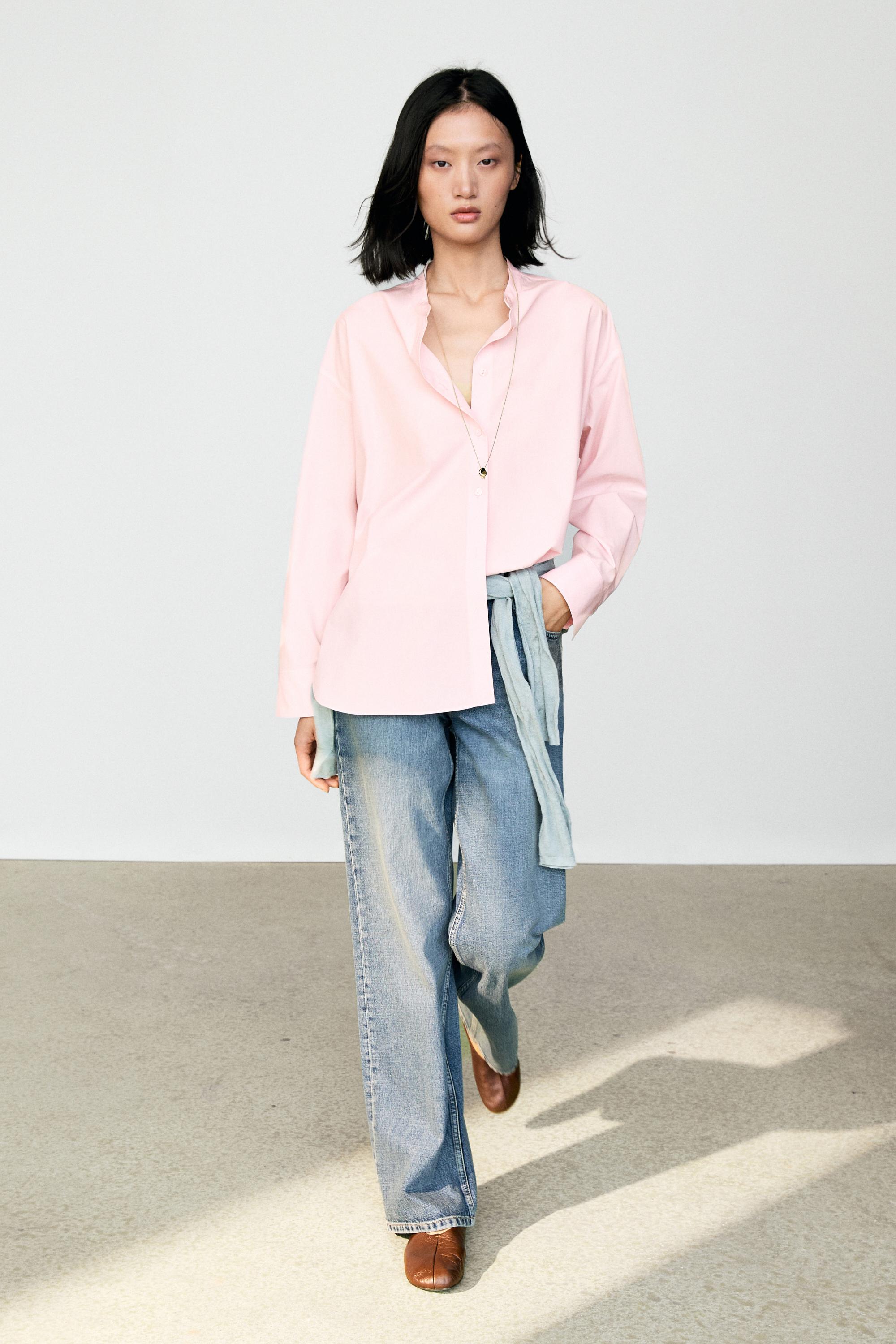 Cotton-blend stand collar shirt — Clay