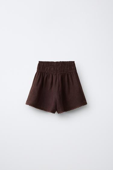 100% LINEN ELASTICATED BERMUDA SHORTS - Brown by Zara - Image 1