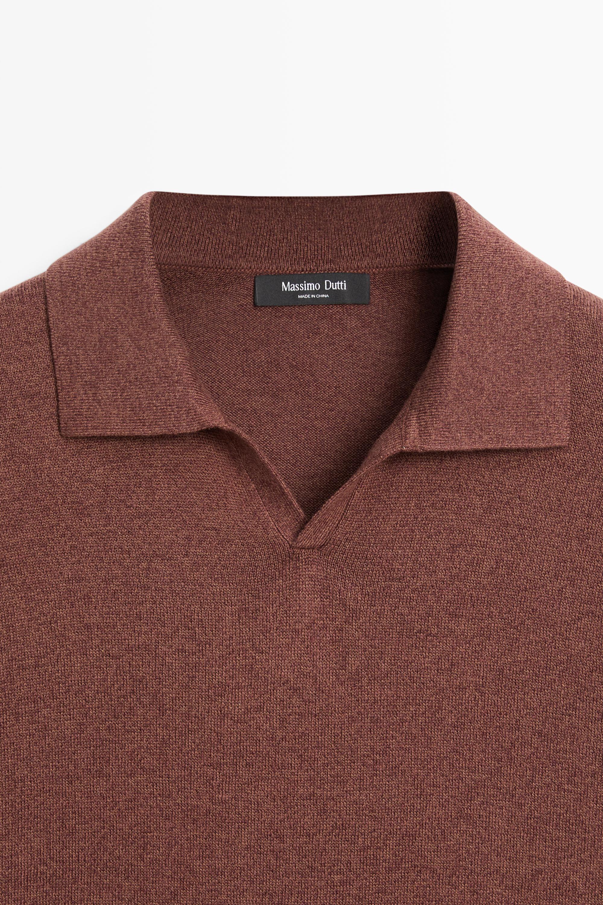 Linen blend knit polo sweater