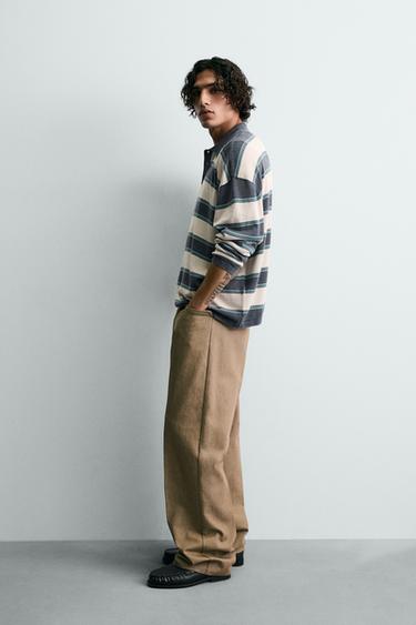 POLO EN MAILLE RAYÉ RELAXED FIT - Bleu marine de Zara - Image 3