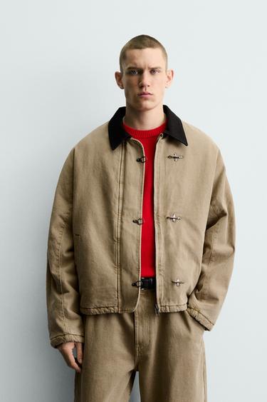 CONTRAST COLLAR FIREMAN CLASP JACKET - Sand by Zara