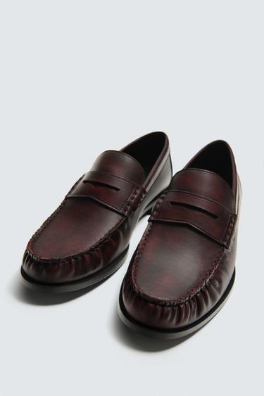 WORN-EFFECT PENNY LOAFERS - Burgundy Red by Zara - Image 4