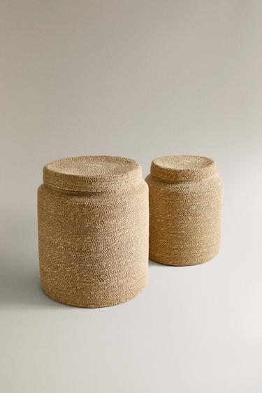 Zara SEAGRASS BASKET WITH LID - Light beige