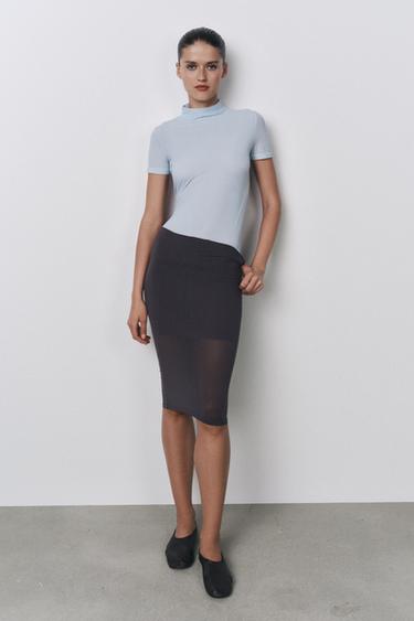 HIGH NECK TOP WITH POLYAMIDE - Blue by Zara