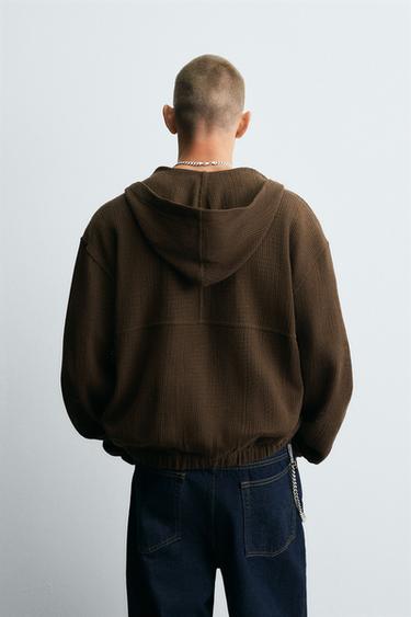 HOODED KNIT TEXTURED OVERSHIRT - Brown by Zara - Image 2