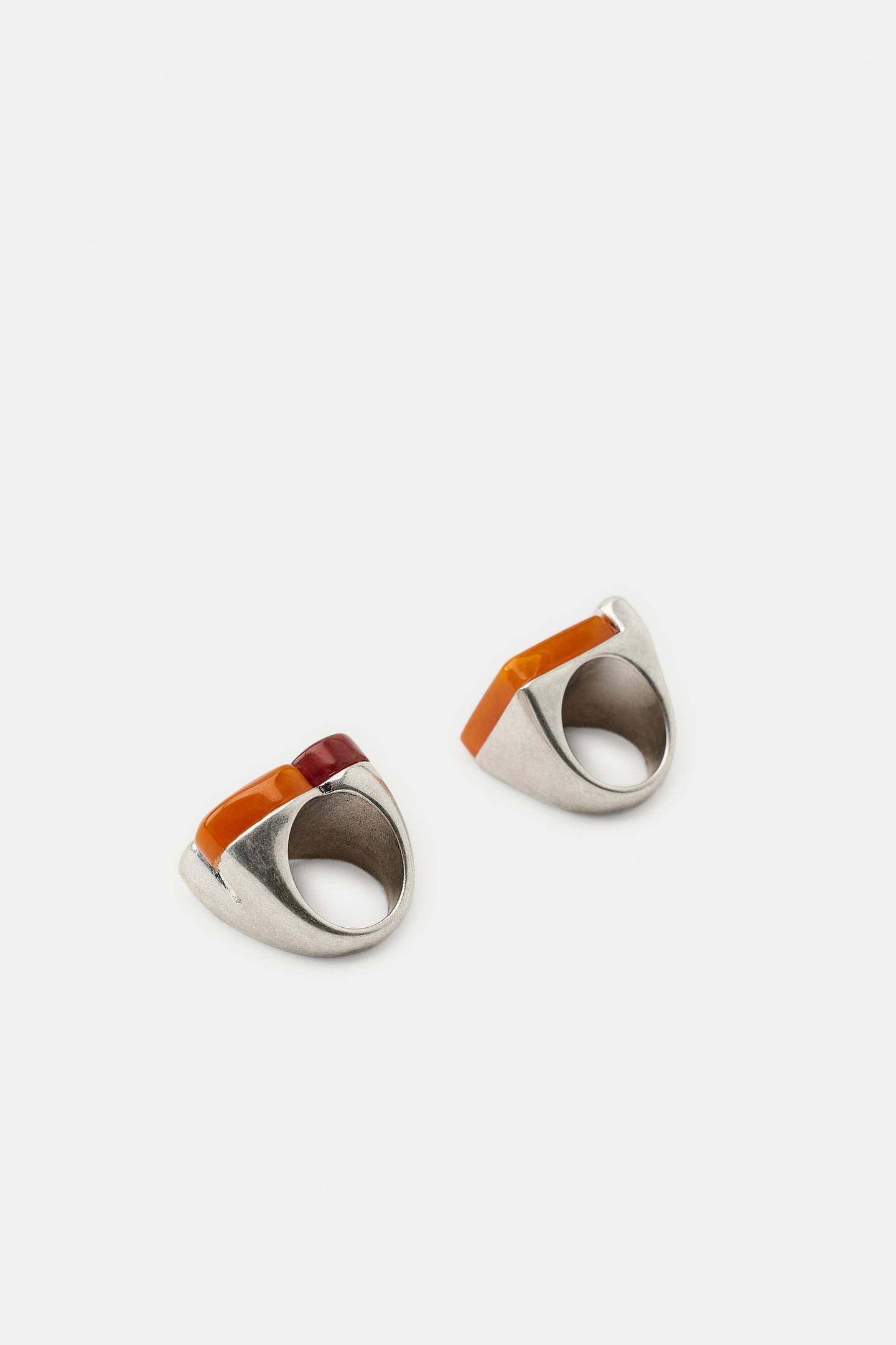 Женские кольца Zara 2-PACK OF Metallic with Stones, цвет: Серебряный — фото 3
