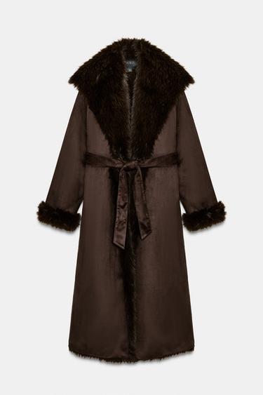 BELTED FAUX FUR COAT ZW COLLECTION - Brown by Zara