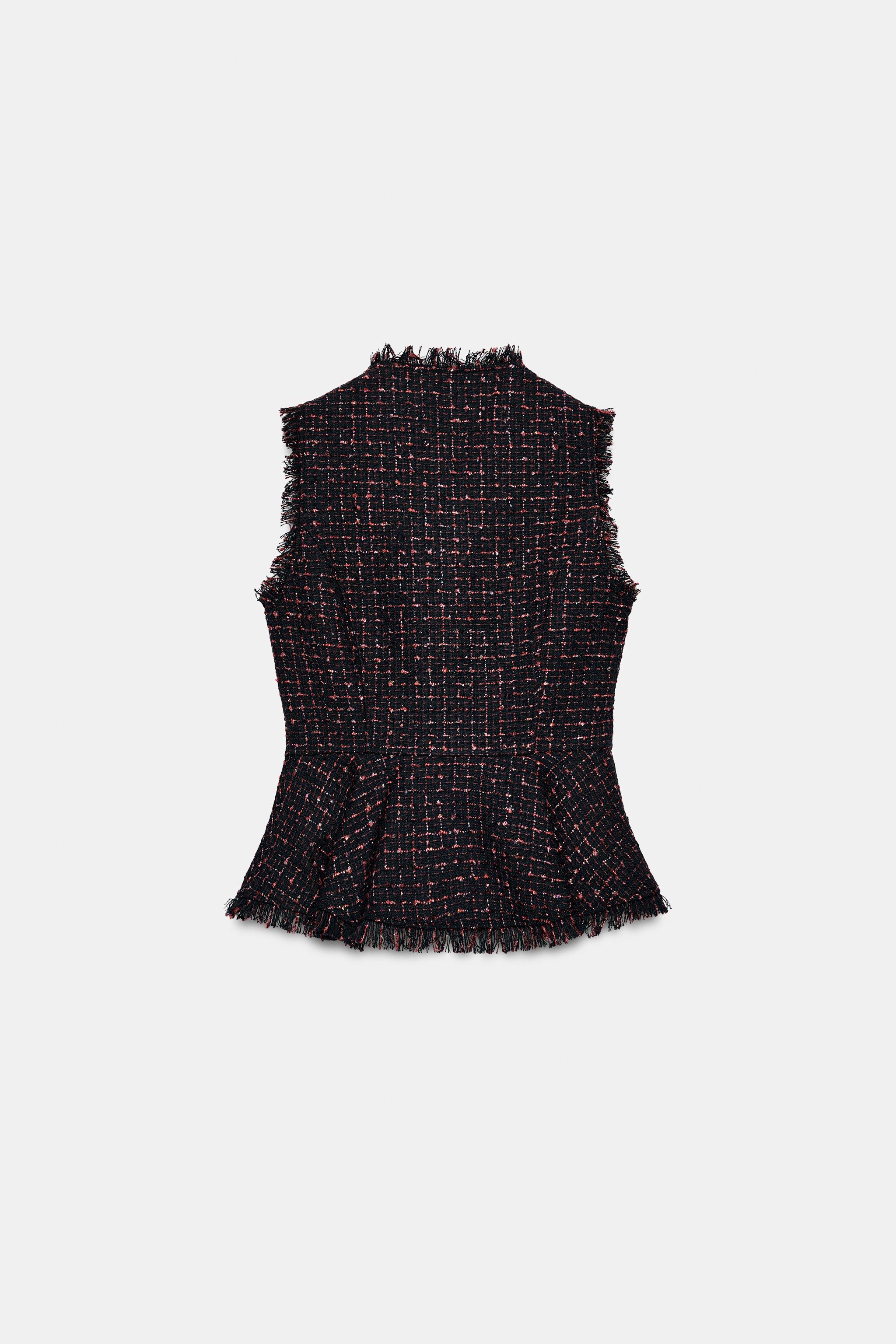 Zara METALİK İPLİK YAPILI PÜSKÜLLÜ YELEK görsel 6