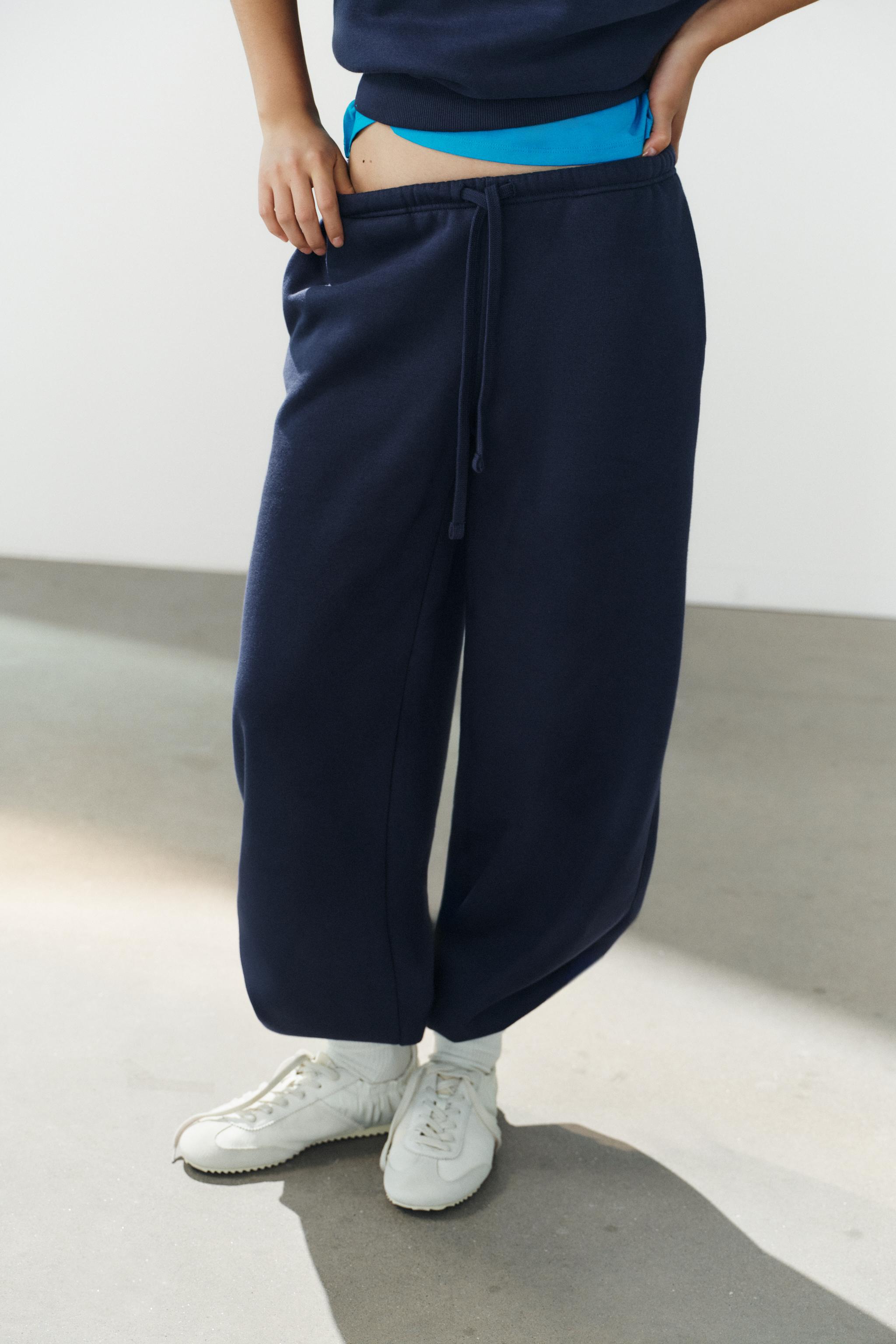 BASIC STRAIGHT-LEG SWEATPANTS WITH ADJUSTABLE HEM — Navy blue