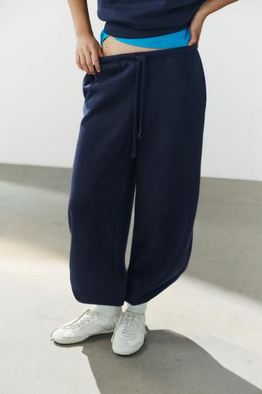 Zara BASIC STRAIGHT-LEG SWEATPANTS WITH ADJUSTABLE HEM - Navy blue