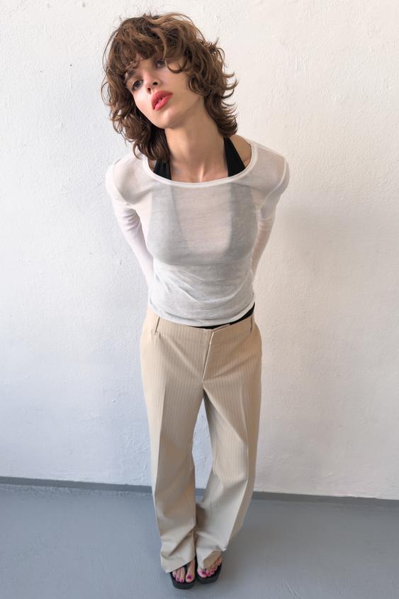 PINSTRIPE STRAIGHT LEG PANTS