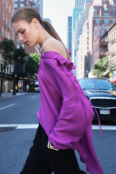 ZW COLLECTION OVERSIZED SHIRT WITH RUFFLE - Fuchsia by Zara