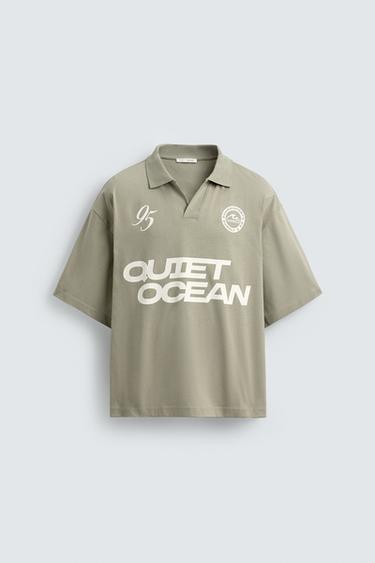 POLO RELAXED FIT TESTO STAMPATO - Verde chiaro di Zara