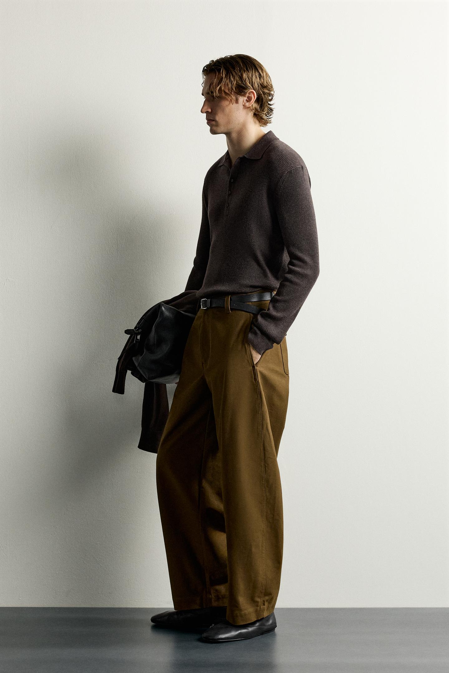 Мужское поло Zara Rib Knit Polo, цвет: Коричневый — фото 4