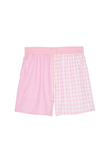 MID-LENGTH CONTRAST CHECK SWIMMING TRUNKS - Pink / White by Zara