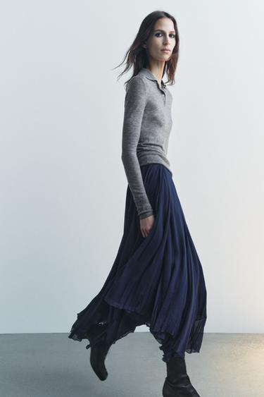 ZW COLLECTION ASYMMETRIC MIDI SKIRT - Navy blue by Zara - Image 0