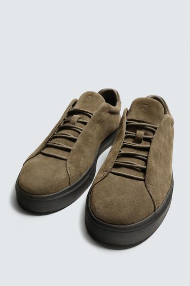LEATHER TRAINERS - Taupe Grey by Zara - Image 4