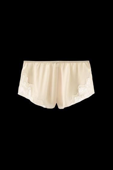 Zara LACE TRIM PAJAMA SHORTS - Oyster-white