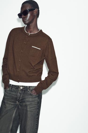 COMBINED KNIT CARDIGAN - Brown by Zara
