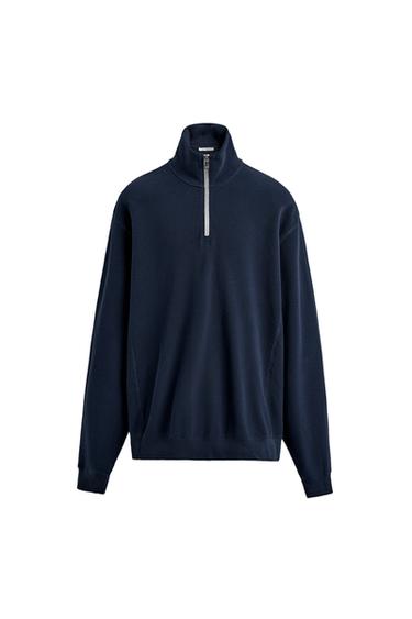 Zara PIQUÉ QUARTER-ZIP SWEATSHIRT - Navy blue