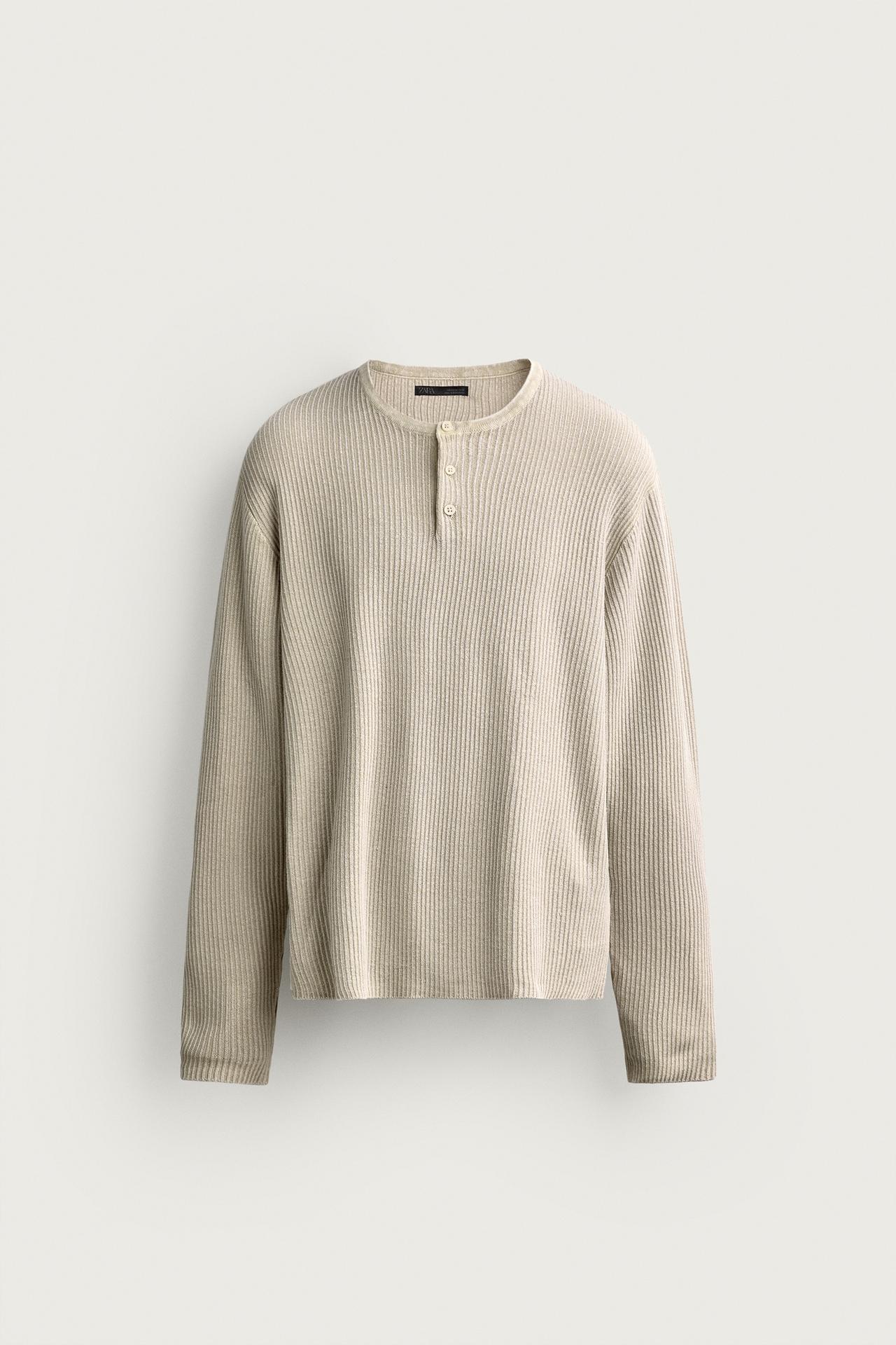 HENLEY KNIT T-SHIRT — Ice