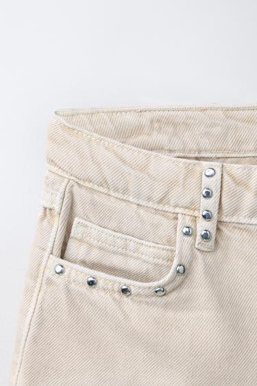 STUDDED STAR DENIM BERMUDA SHORTS - Ecru by Zara - Image 4