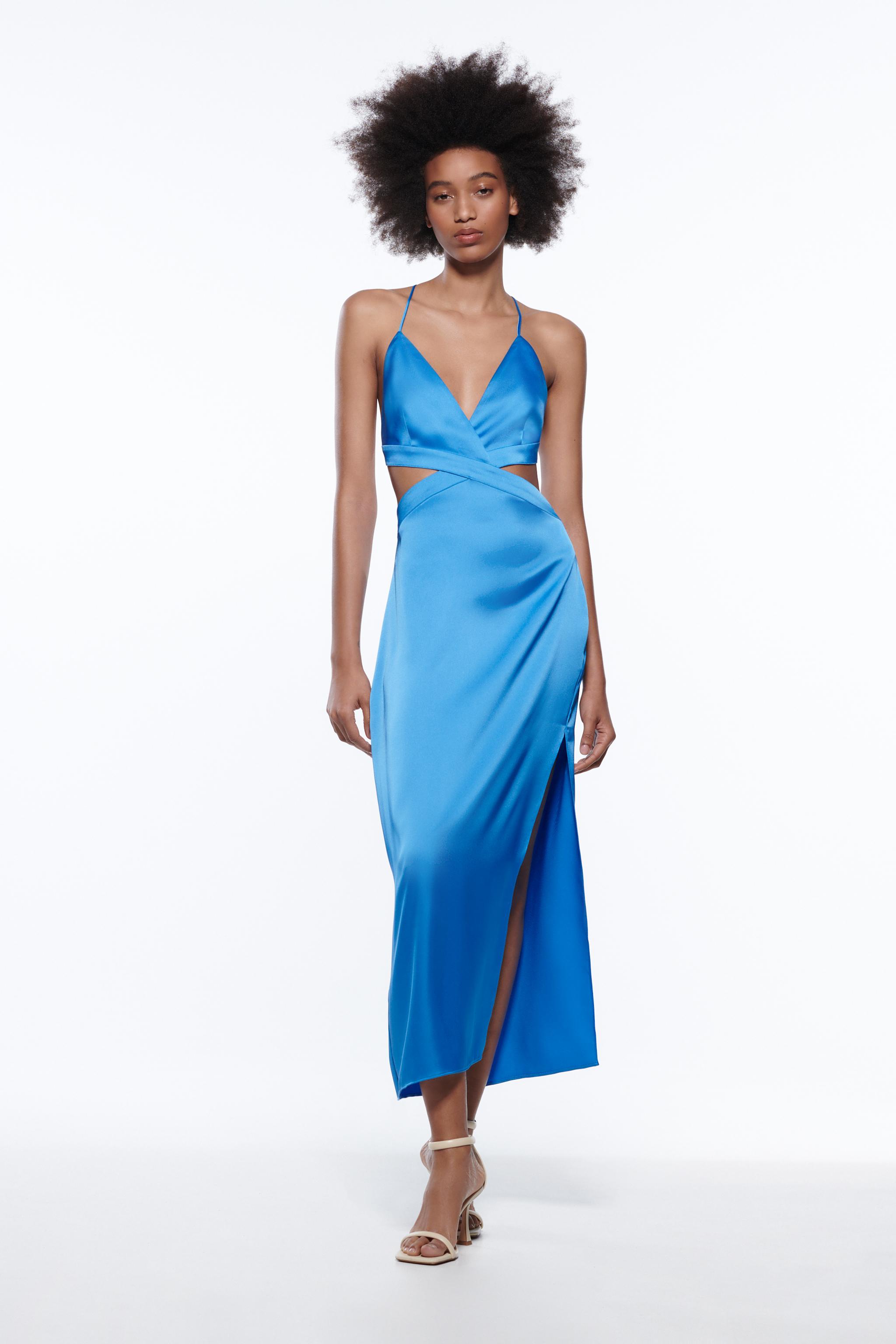 Hot Zara cut out blue satin effect dress