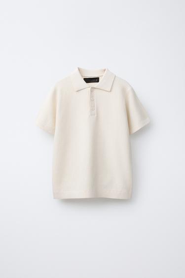 Zara BASIC KNIT POLO SHIRT - Oyster-white
