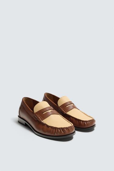 LEATHER PENNY LOAFERS - Multicoloured by Zara