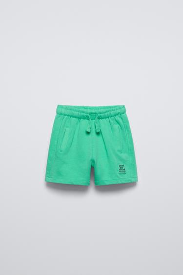 PLUSH BERMUDA SHORTS WITH LABEL DETAIL - Green by Zara