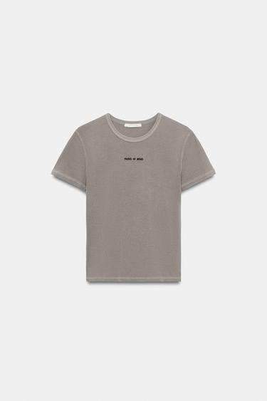 Zara SHORT SLEEVE TEXT T-SHIRT - Gray