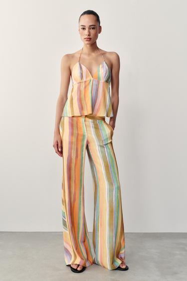 PANTALON LARGE À RAYURES - Multicolore de Zara