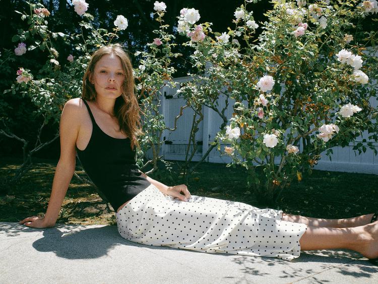 POLKA DOT SATIN MIDI SKIRT