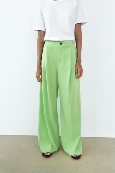 PANTALON À PLIS - Vert pomme de Zara