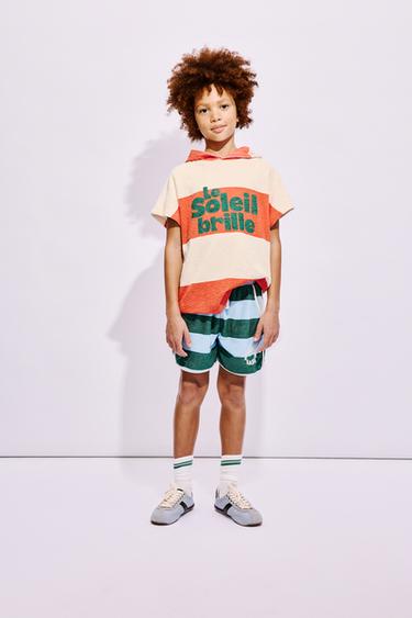 Zara 條紋毛巾布短褲 - 淡藍色