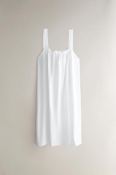 Zara COTTON LACE-TRIM NIGHTGOWN - White - Image 0