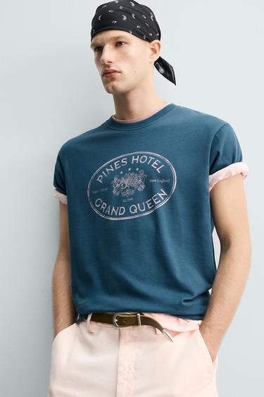 T-SHIRT IMPRIMÉ DÉLAVÉ - Bleu roi de Zara - Image 4