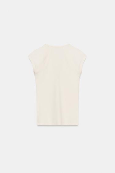 RIB V-NECK T-SHIRT - Ecru by Zara