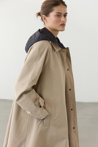 Zara Cape trench coat with detachable hood - Beige