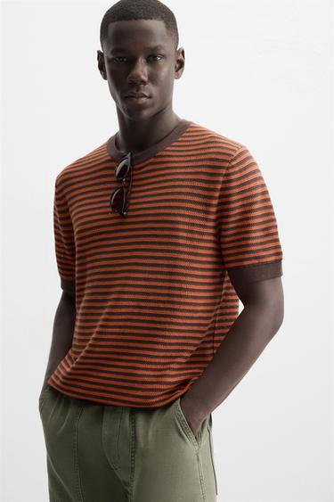 STRIPED KNIT T-SHIRT - Orange by Zara
