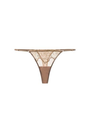 MESH AND LACE THONG - Beige-pink by Zara