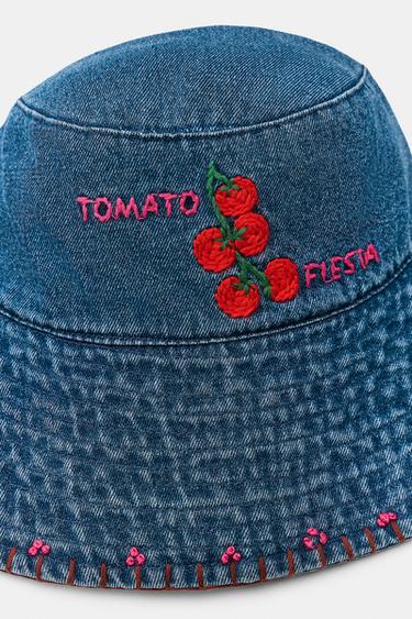 CHAPEAU BOB EN DENIM BRODERIES TOMATES - Bleu de Zara - Image 3