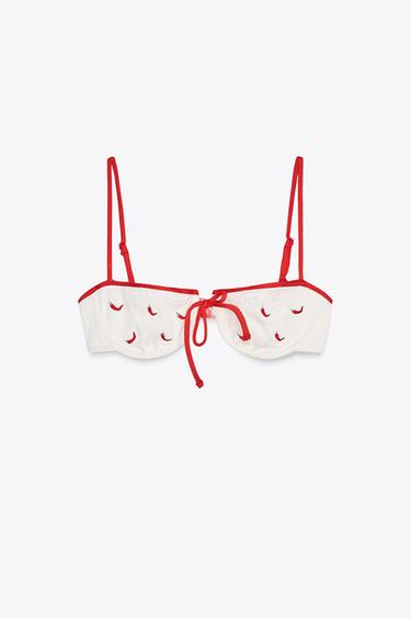 Zara EMBROIDERED UNDERWIRE BIKINI TOP - Ecru