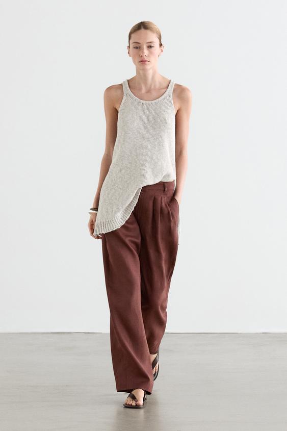 Wide-leg pleated linen trousers from Zara - $130