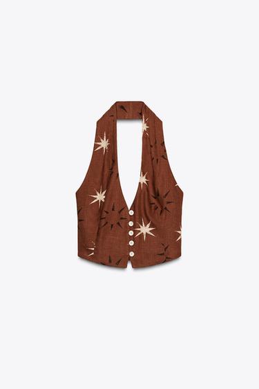 OBERTEIL MIT SONNENPRINT UND LEINEN - Terrakotta von Zara