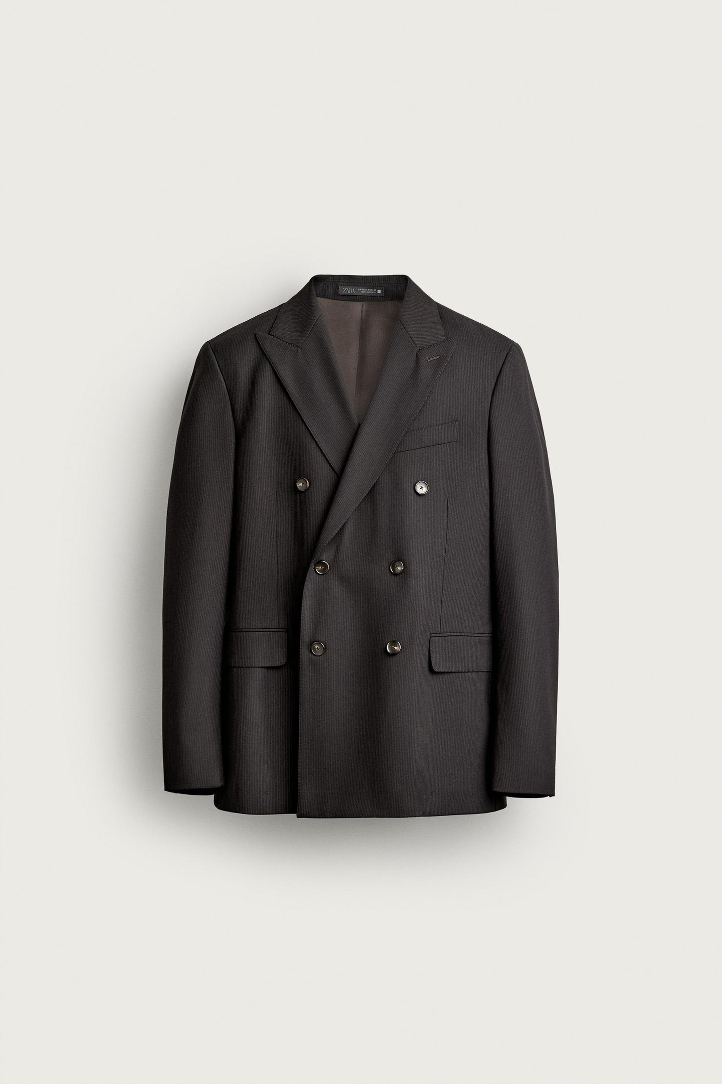 Мужской пиджак Zara Striped Double-Breasted Suit Blazer, цвет: Тёмный коричневый — фото 8